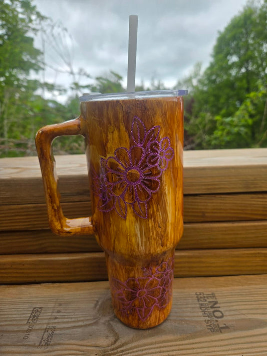 Purple Wood Grain, Tumbler with handle