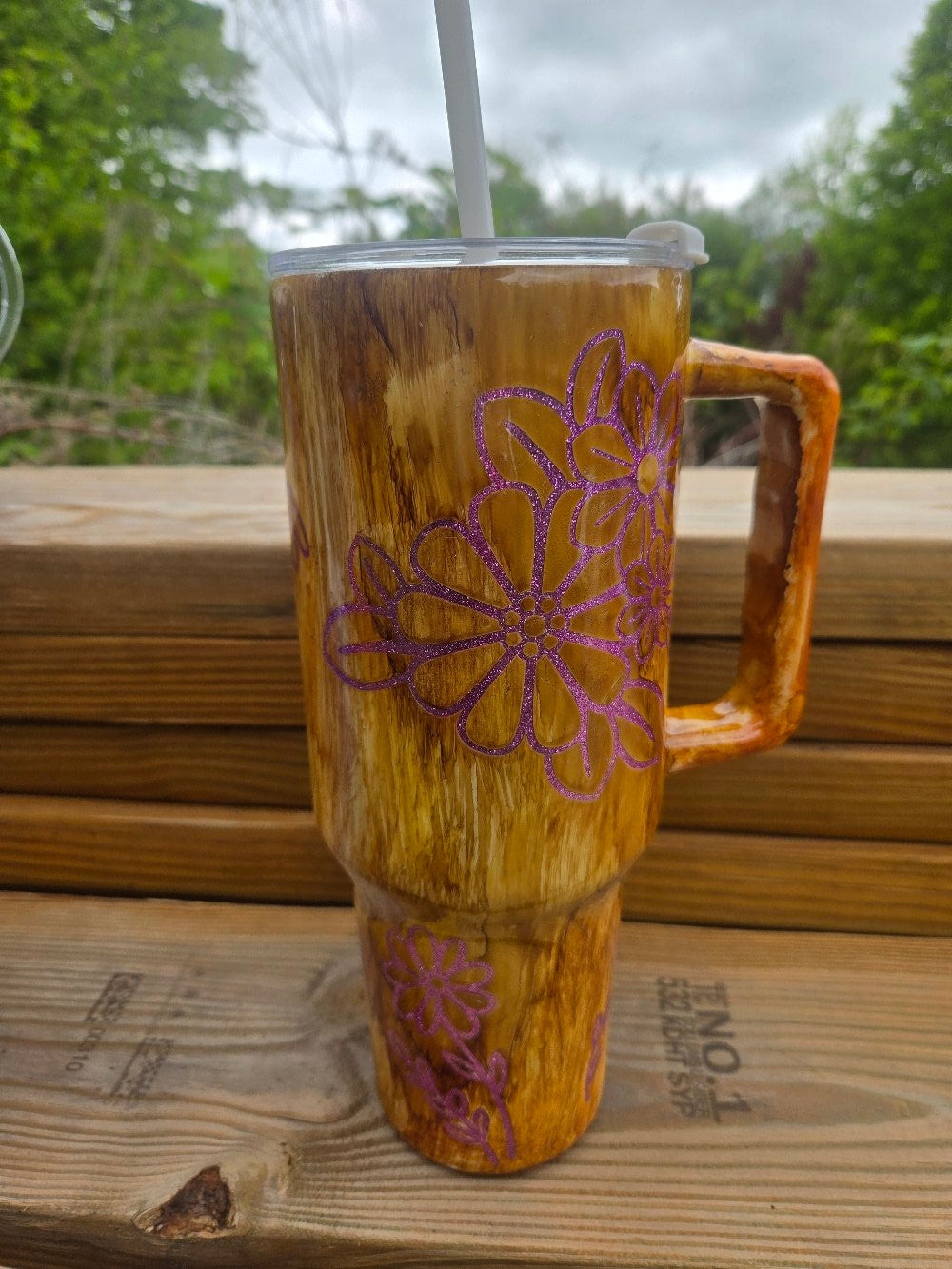 Purple Wood Grain, Tumbler with handle