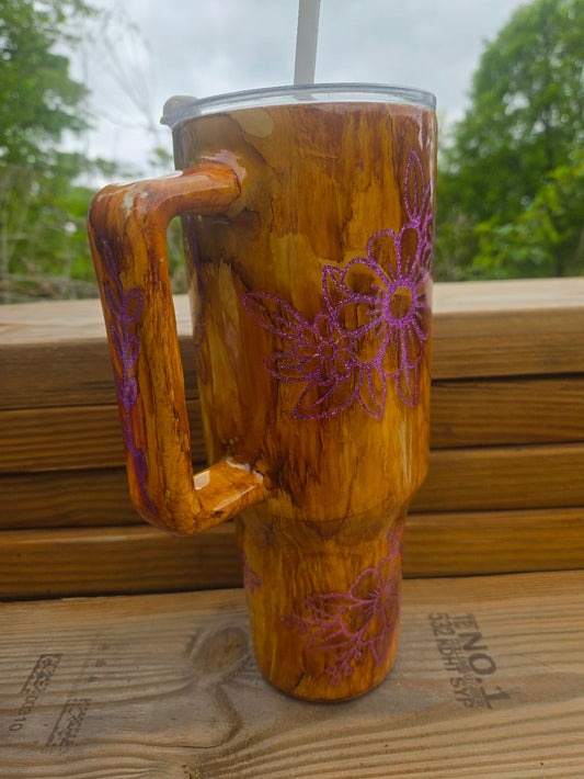 Purple Wood Grain, Tumbler with handle