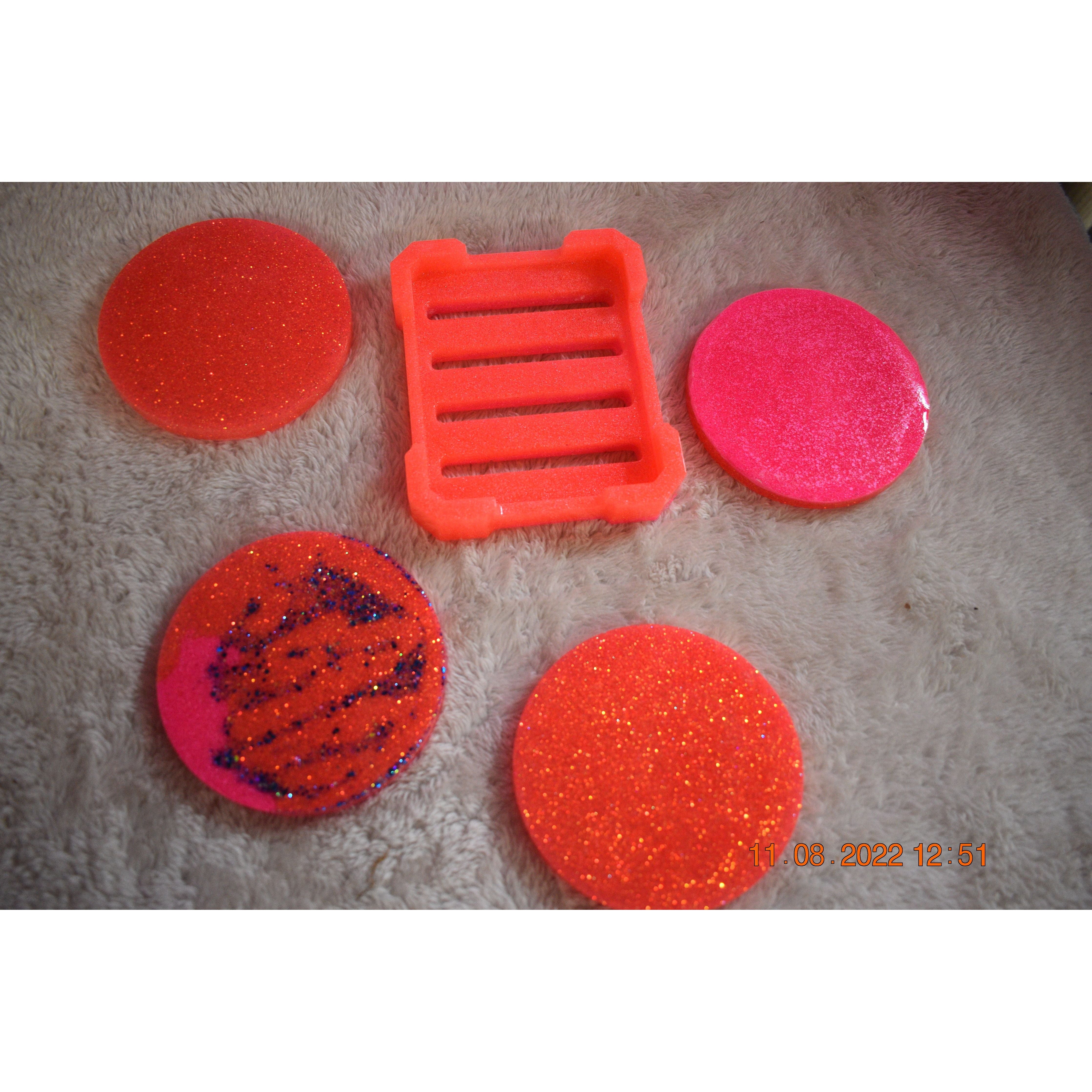 set of 4 pink and coral, coasters