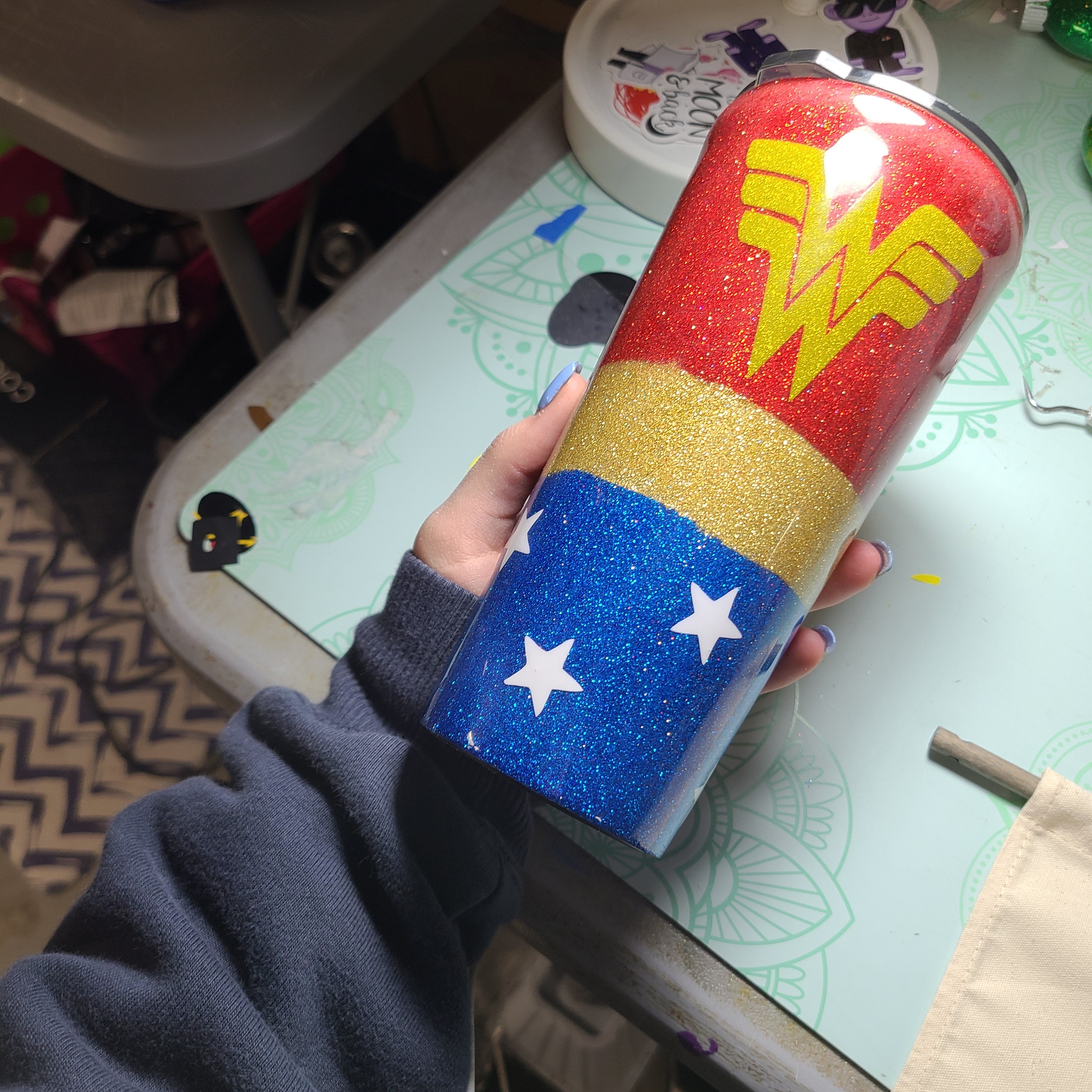 Wonder Woman Style Skinny Tumbler 20 Oz With Lid and Straw REAL
