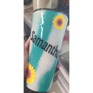 Teal sunflower, tumbler